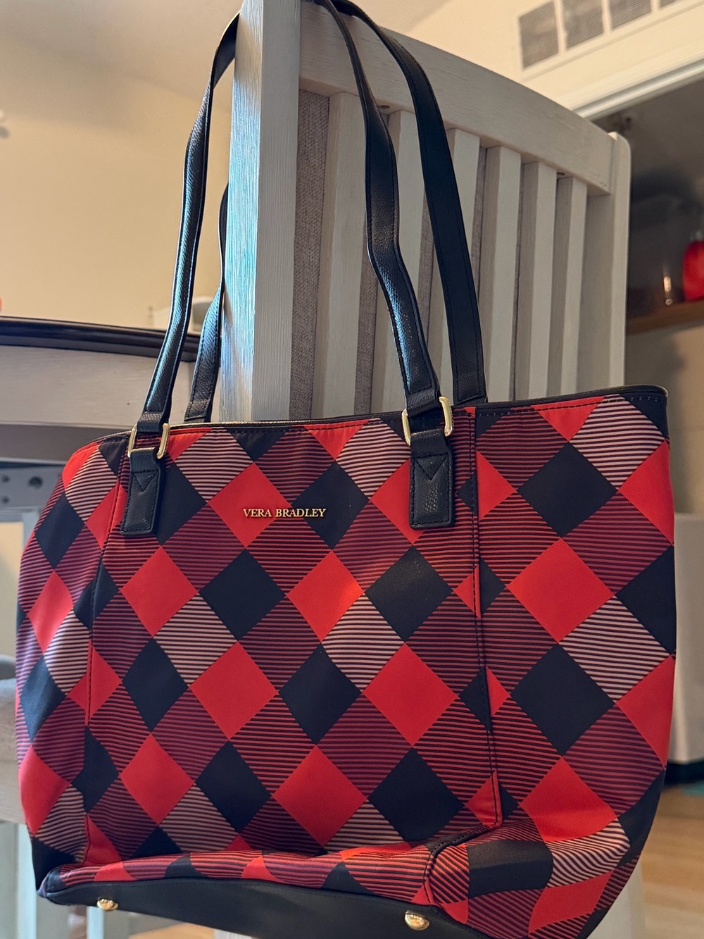 Vera Bradley Large Zip ELLA Tote BUFFALO PLAID Burnt Orange Black Red Purse